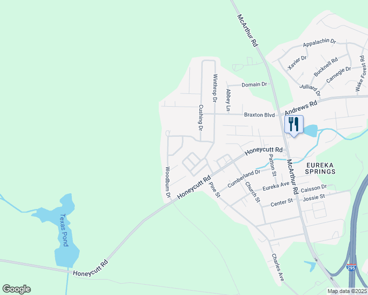 map of restaurants, bars, coffee shops, grocery stores, and more near 6410 Spring Hill Drive in Fayetteville