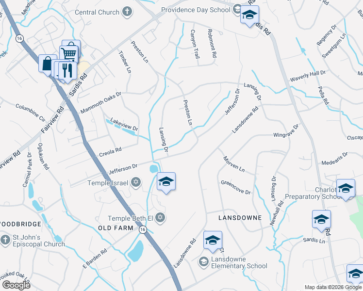 map of restaurants, bars, coffee shops, grocery stores, and more near 822 Jefferson Drive in Charlotte
