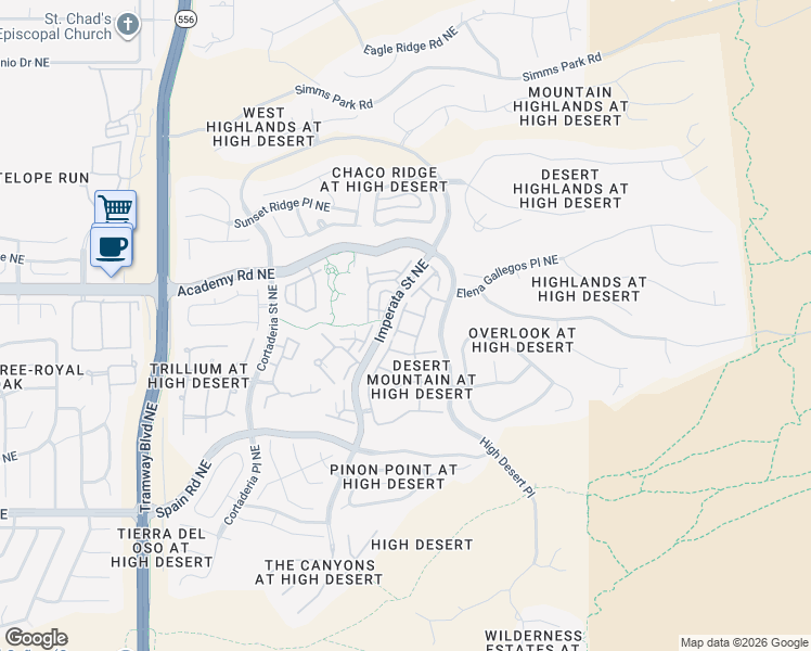 map of restaurants, bars, coffee shops, grocery stores, and more near 6205 Goldfield Place Northeast in Albuquerque