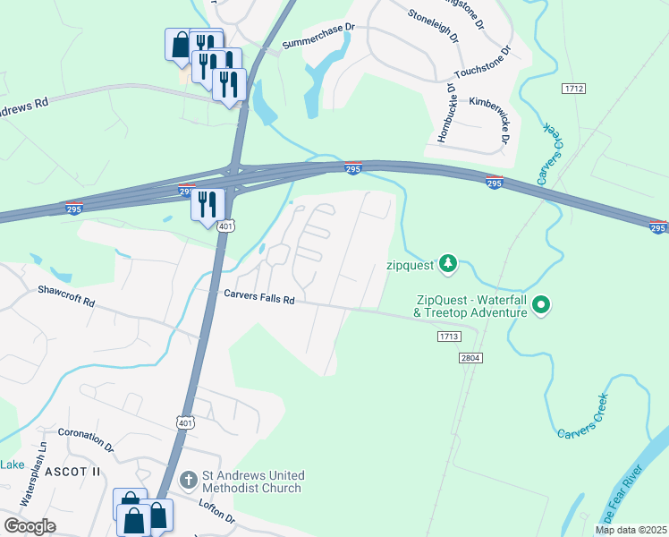 map of restaurants, bars, coffee shops, grocery stores, and more near 7027 Zepher Road in Fayetteville