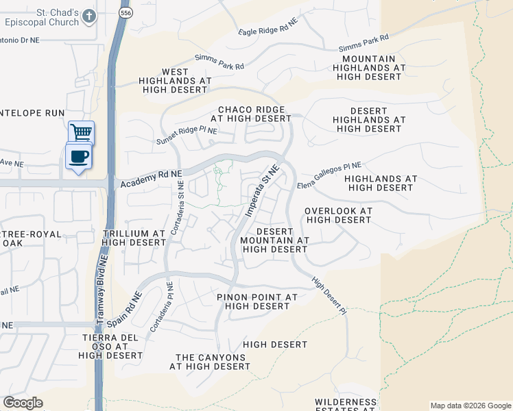 map of restaurants, bars, coffee shops, grocery stores, and more near 6205 Goldfield Place Northeast in Albuquerque