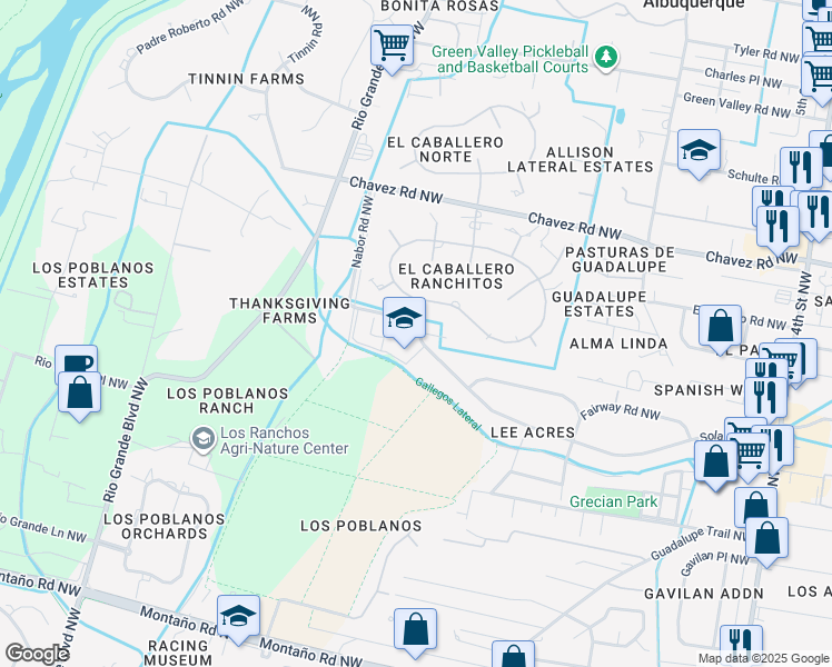 map of restaurants, bars, coffee shops, grocery stores, and more near 1059 Solar Road Northwest in Albuquerque
