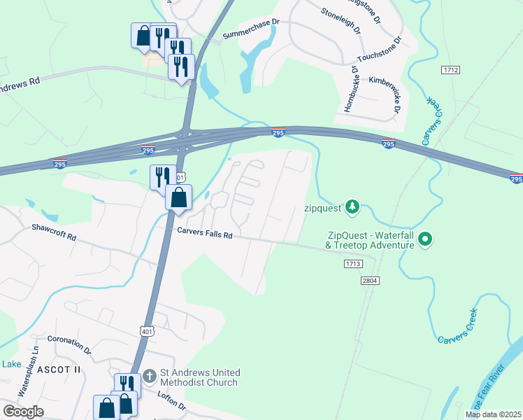 map of restaurants, bars, coffee shops, grocery stores, and more near 7027 Zepher Road in Fayetteville