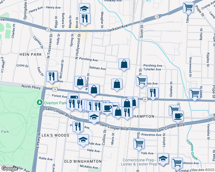map of restaurants, bars, coffee shops, grocery stores, and more near 2605 Faxon Avenue in Memphis