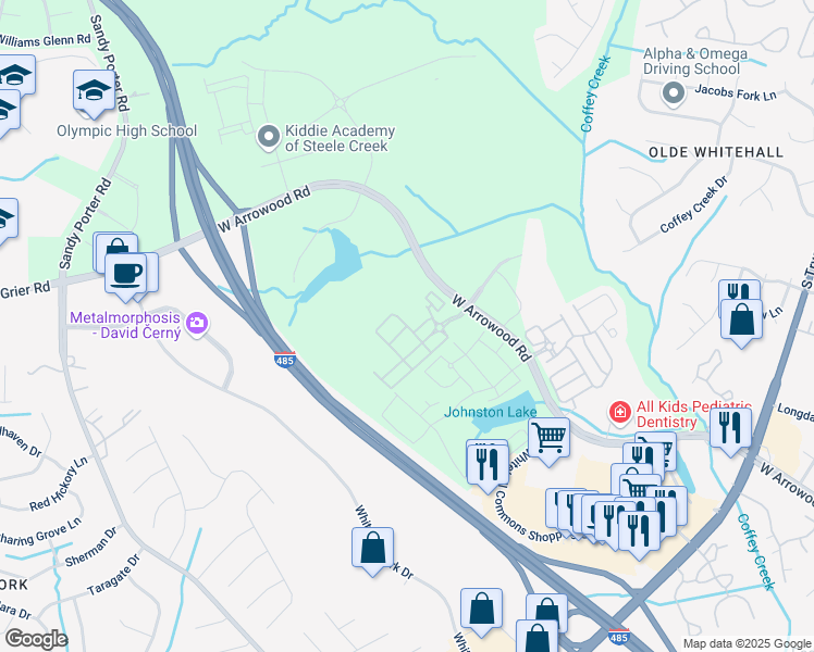 map of restaurants, bars, coffee shops, grocery stores, and more near Colin James Way in Charlotte