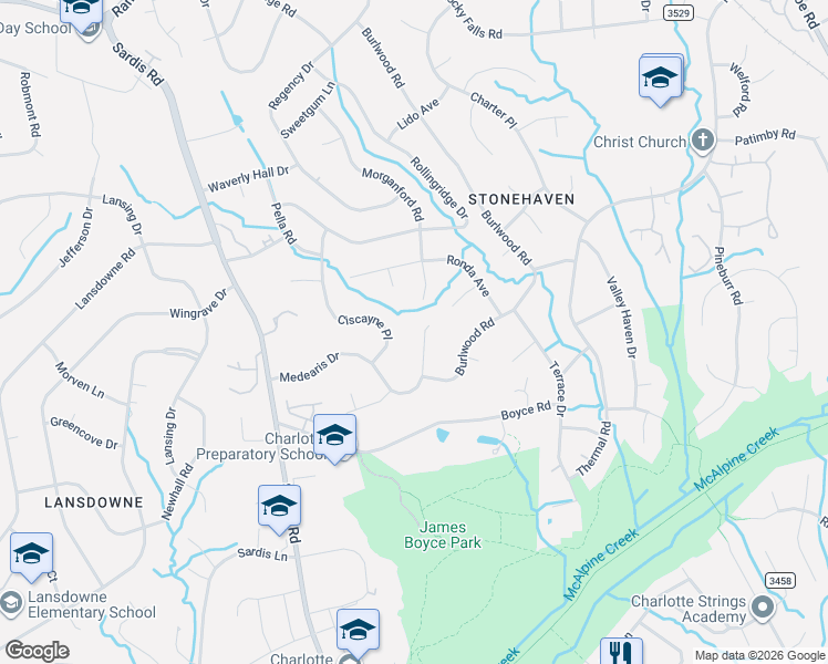 map of restaurants, bars, coffee shops, grocery stores, and more near 535 Medearis Drive in Charlotte