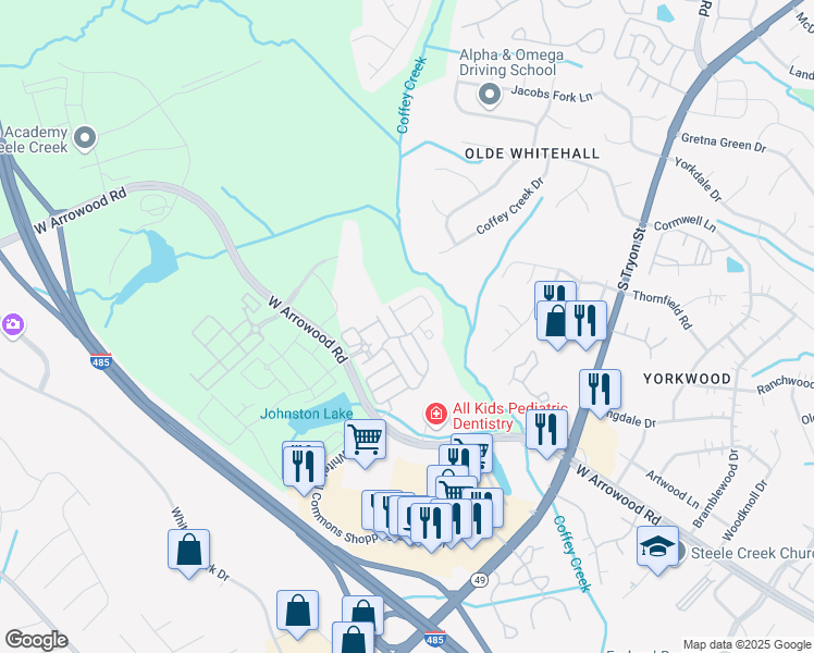map of restaurants, bars, coffee shops, grocery stores, and more near in Charlotte
