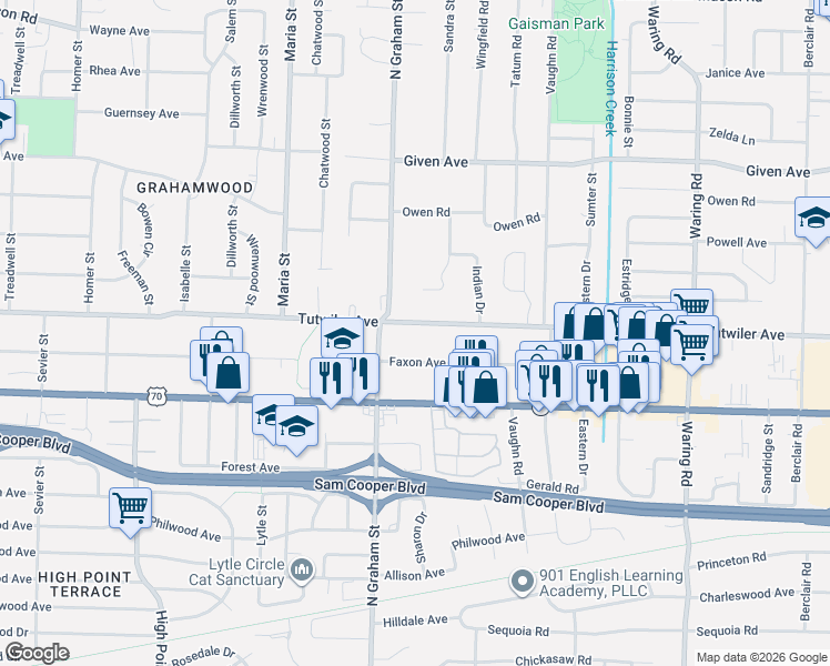 map of restaurants, bars, coffee shops, grocery stores, and more near 4023 Tutwiler Ave in Memphis
