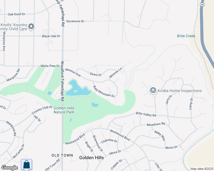 map of restaurants, bars, coffee shops, grocery stores, and more near 22720 Debbie Place in Tehachapi