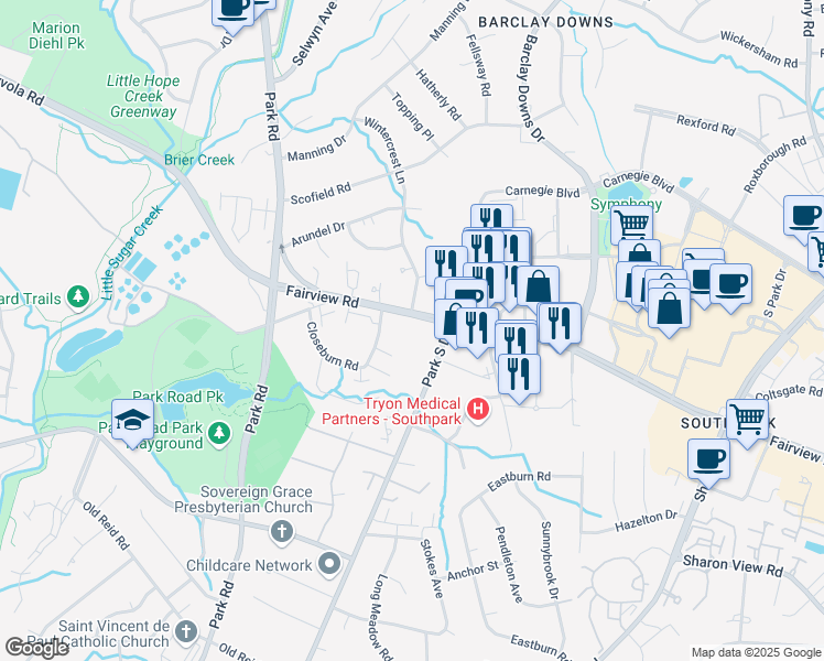 map of restaurants, bars, coffee shops, grocery stores, and more near in Charlotte
