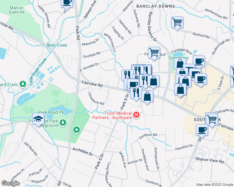 map of restaurants, bars, coffee shops, grocery stores, and more near in Charlotte