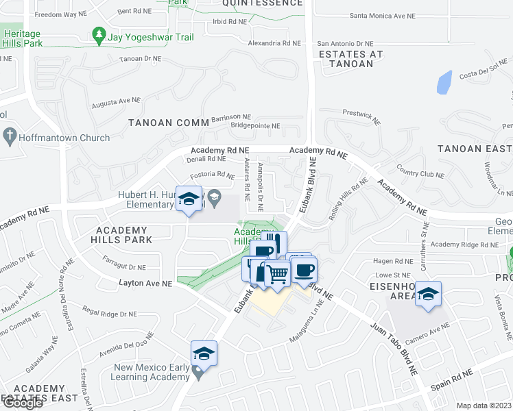 map of restaurants, bars, coffee shops, grocery stores, and more near 6309 Annapolis Drive Northeast in Albuquerque