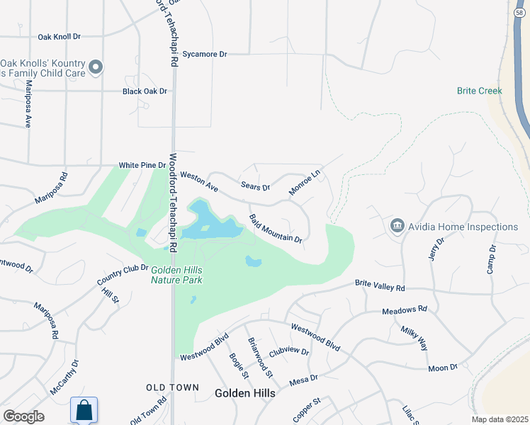 map of restaurants, bars, coffee shops, grocery stores, and more near 20209 Bald Mountain Drive in Tehachapi