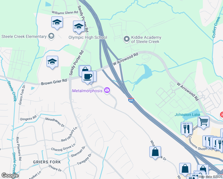map of restaurants, bars, coffee shops, grocery stores, and more near 3700 Arco Corporate Drive in Charlotte
