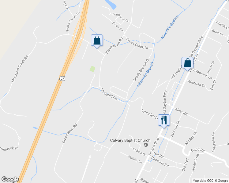 map of restaurants, bars, coffee shops, grocery stores, and more near 309 Knoll Creek Circle in Chattanooga
