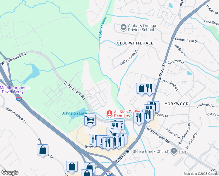 map of restaurants, bars, coffee shops, grocery stores, and more near 2735 Silverthorn Drive in Charlotte