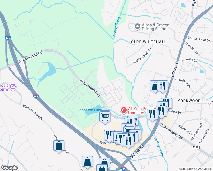 map of restaurants, bars, coffee shops, grocery stores, and more near 2923 White Willow Road in Charlotte