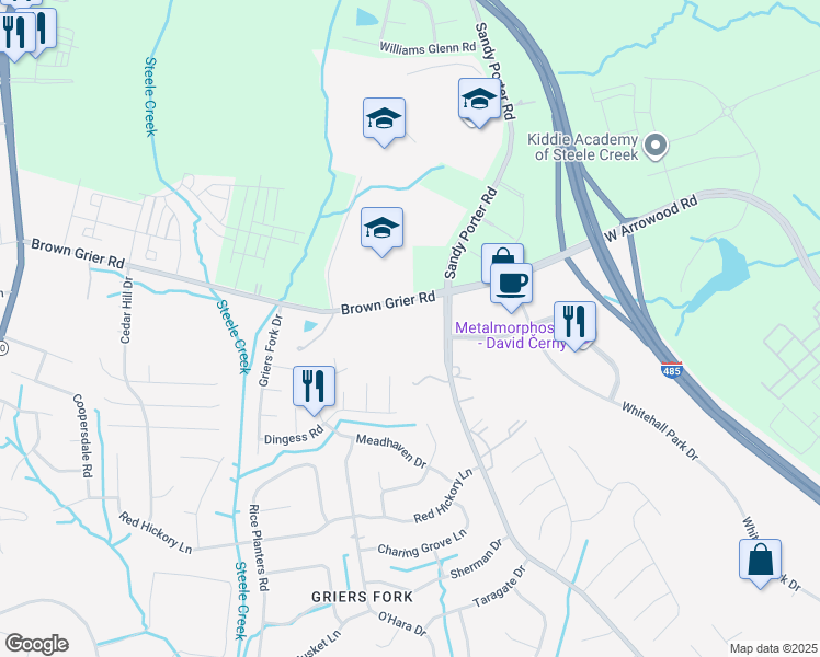 map of restaurants, bars, coffee shops, grocery stores, and more near 3725 Margaret Mitchell Court in Charlotte