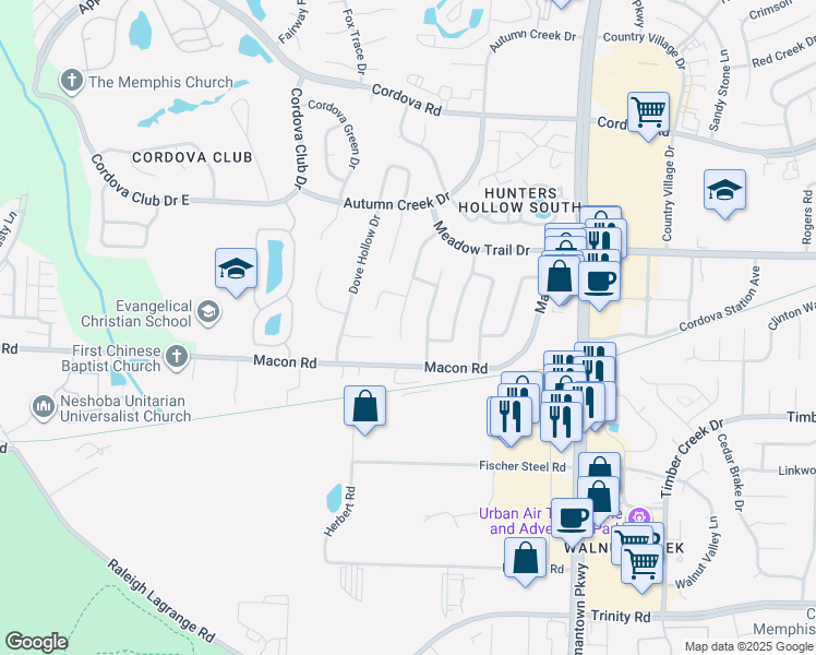 map of restaurants, bars, coffee shops, grocery stores, and more near 954 Boones Hollow Cove in Memphis
