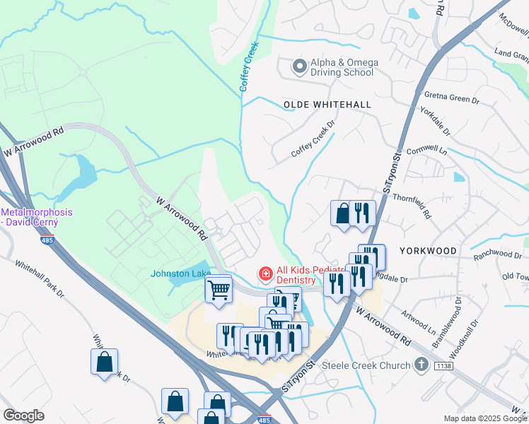 map of restaurants, bars, coffee shops, grocery stores, and more near 2735 Silverthorn Drive in Charlotte