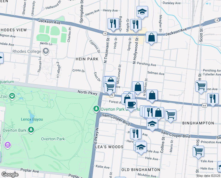 map of restaurants, bars, coffee shops, grocery stores, and more near 2346 Summer Avenue in Memphis