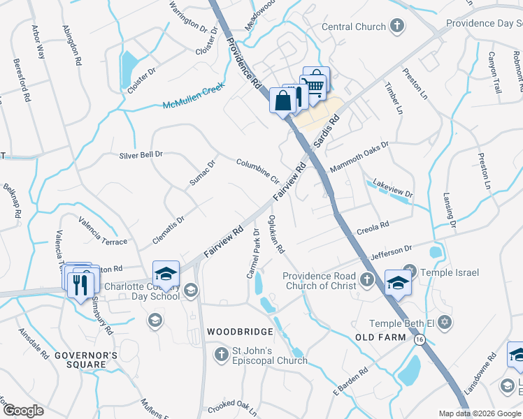 map of restaurants, bars, coffee shops, grocery stores, and more near 6475 Old Saybrook Court in Charlotte