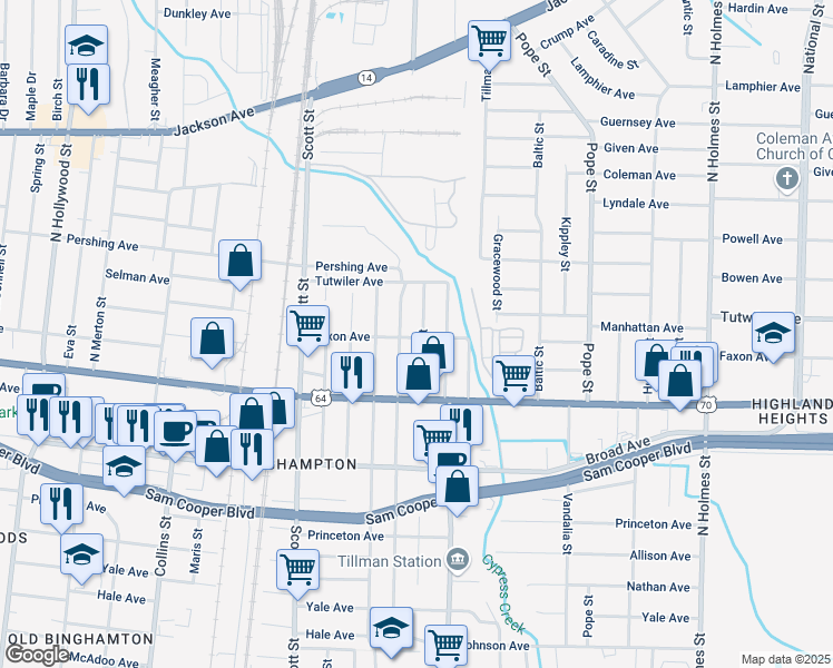 map of restaurants, bars, coffee shops, grocery stores, and more near 701 Glankler Street in Memphis