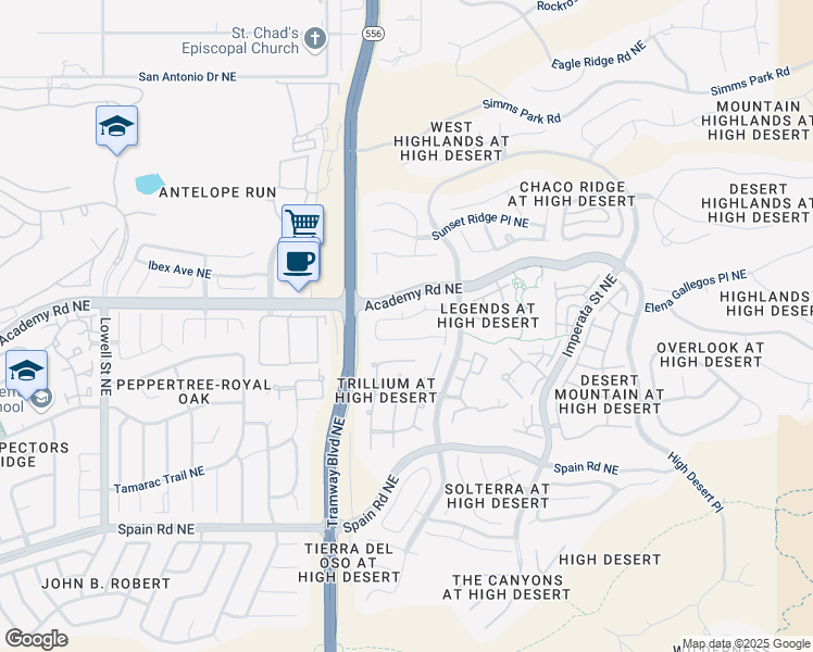 map of restaurants, bars, coffee shops, grocery stores, and more near 12708 Northern Sky Avenue Northeast in Albuquerque