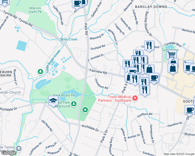 map of restaurants, bars, coffee shops, grocery stores, and more near in Charlotte