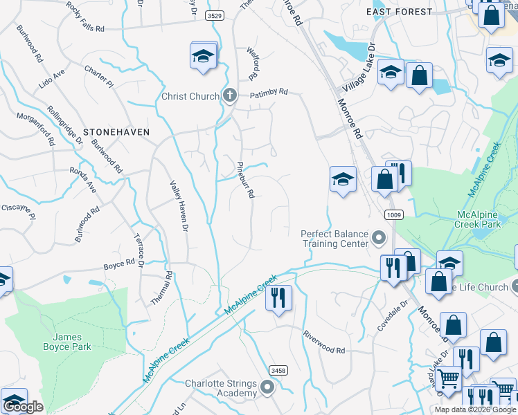 map of restaurants, bars, coffee shops, grocery stores, and more near in Charlotte