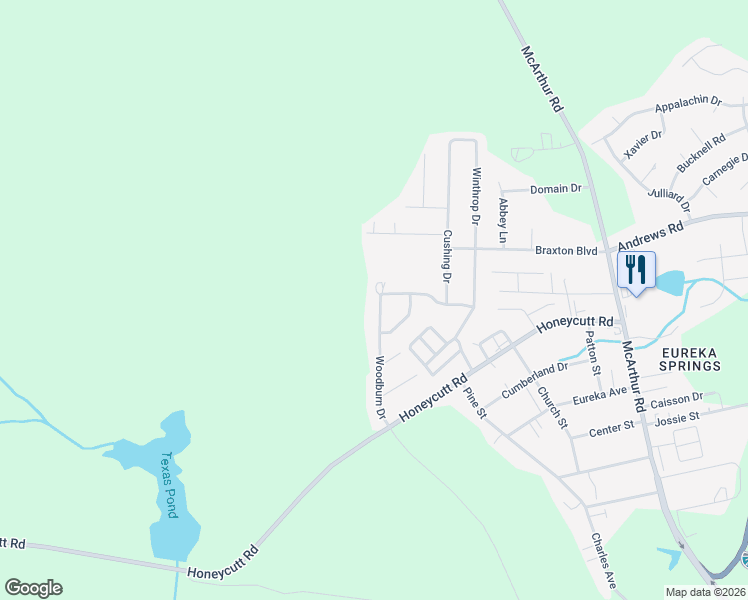 map of restaurants, bars, coffee shops, grocery stores, and more near 640 Woodburn Drive in Fayetteville
