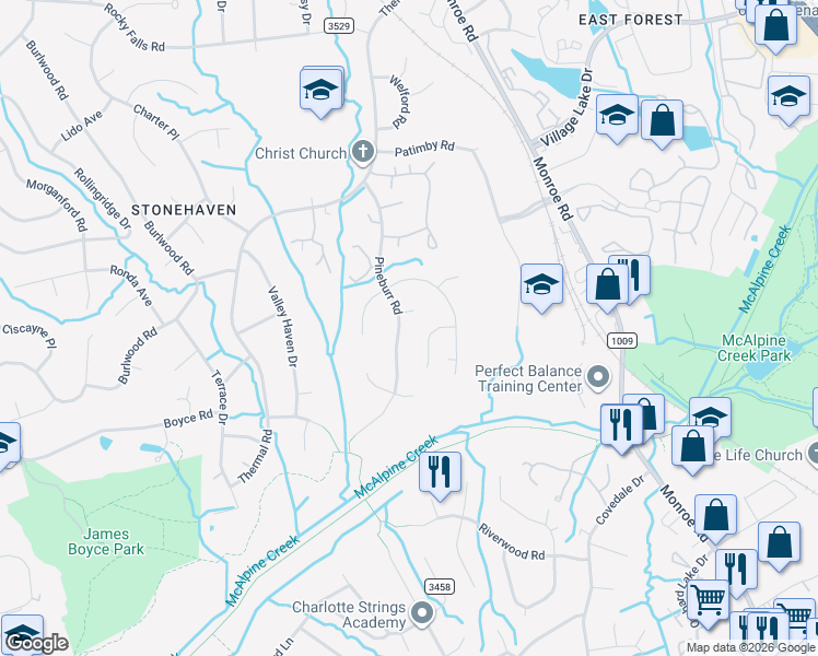 map of restaurants, bars, coffee shops, grocery stores, and more near in Charlotte