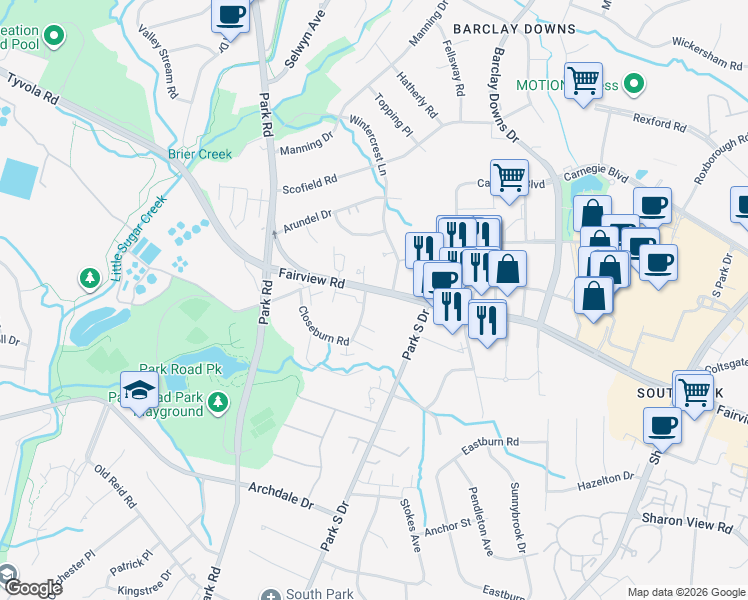 map of restaurants, bars, coffee shops, grocery stores, and more near in Charlotte