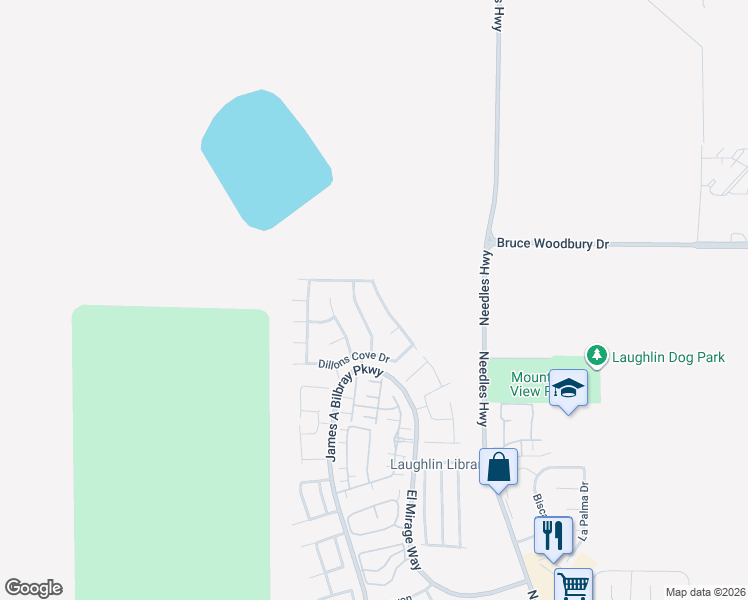 map of restaurants, bars, coffee shops, grocery stores, and more near 2485 Morrow Ridge Place in Laughlin