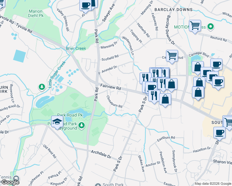 map of restaurants, bars, coffee shops, grocery stores, and more near in Charlotte