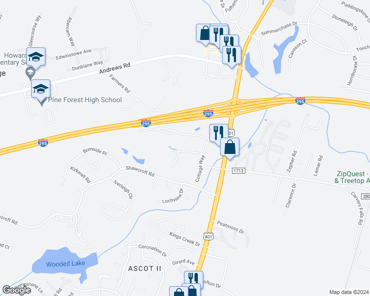 map of restaurants, bars, coffee shops, grocery stores, and more near 224 Fair Oaks Drive in Fayetteville