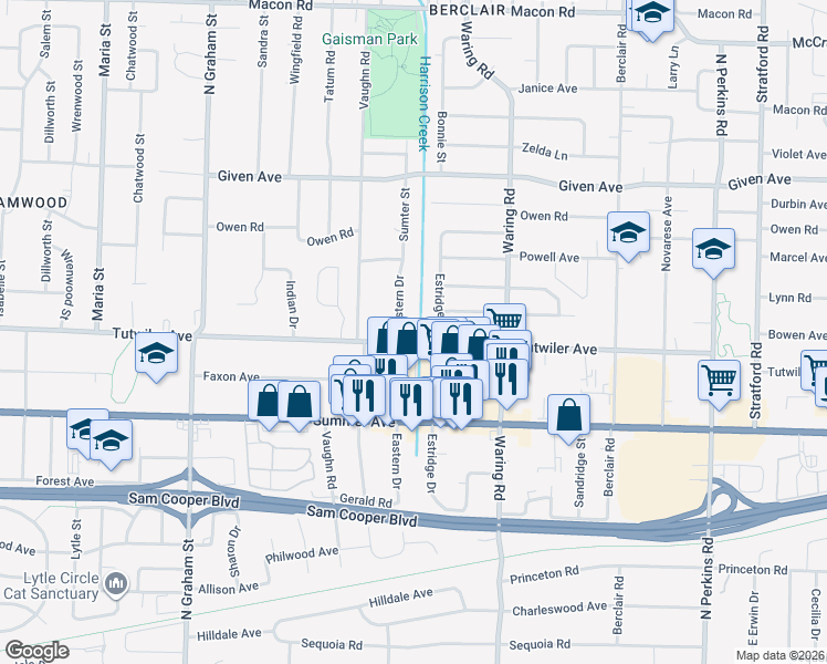map of restaurants, bars, coffee shops, grocery stores, and more near 773 Estridge Drive in Memphis