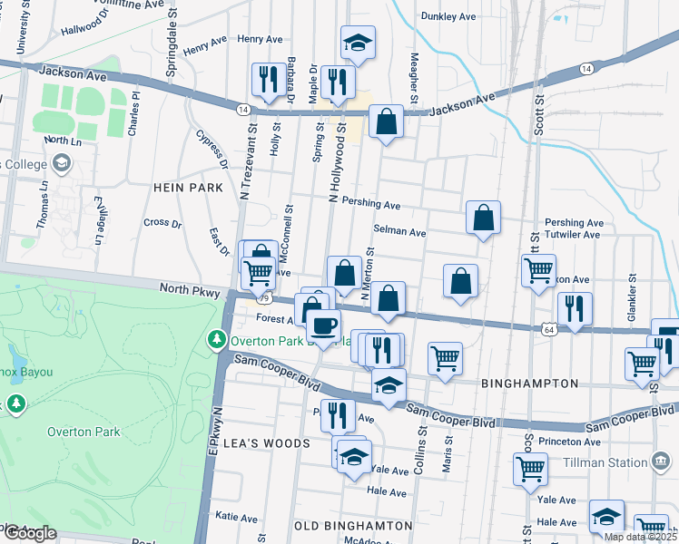 map of restaurants, bars, coffee shops, grocery stores, and more near 625 Eva Street in Memphis