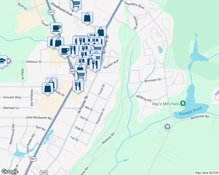map of restaurants, bars, coffee shops, grocery stores, and more near 202 6th Street in Aberdeen