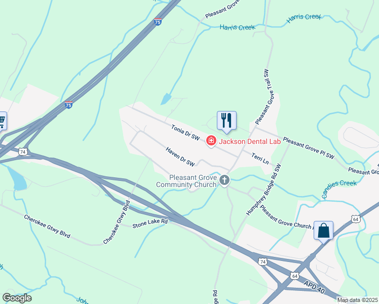 map of restaurants, bars, coffee shops, grocery stores, and more near 268 Haven Drive in McDonald