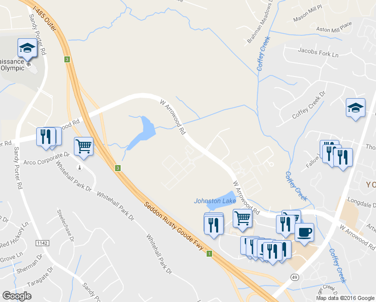 map of restaurants, bars, coffee shops, grocery stores, and more near Caden Lee Way in Charlotte