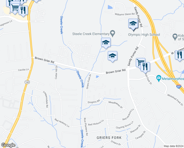 map of restaurants, bars, coffee shops, grocery stores, and more near in Charlotte