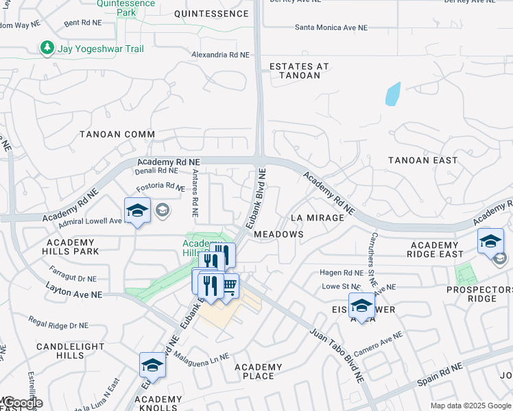 map of restaurants, bars, coffee shops, grocery stores, and more near 6350 Eubank Boulevard Northeast in Albuquerque