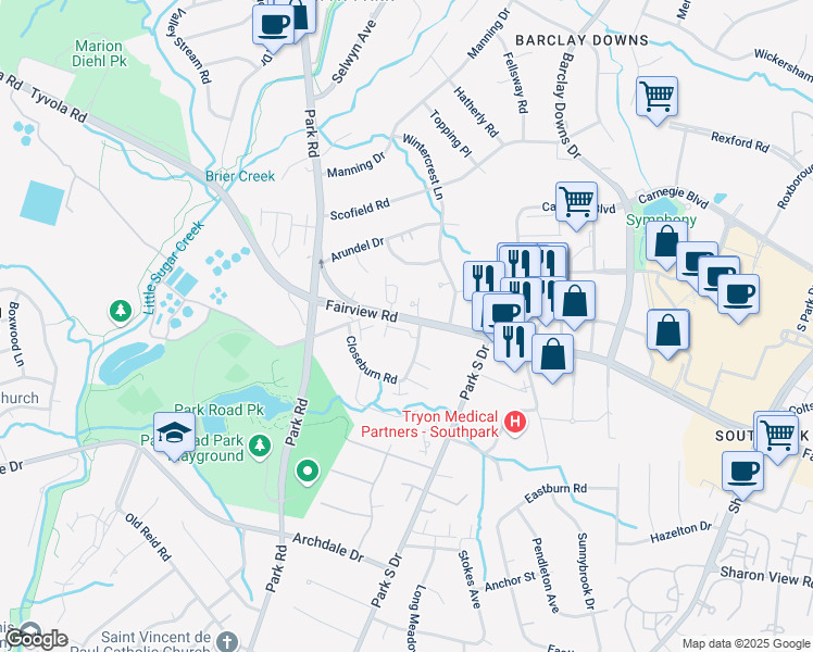 map of restaurants, bars, coffee shops, grocery stores, and more near in Charlotte
