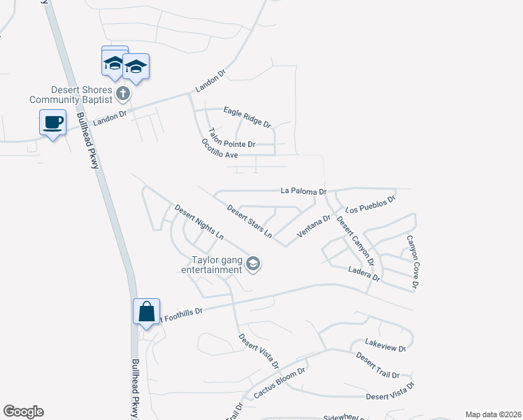map of restaurants, bars, coffee shops, grocery stores, and more near 2792 Singing Breeze Lane in Bullhead City