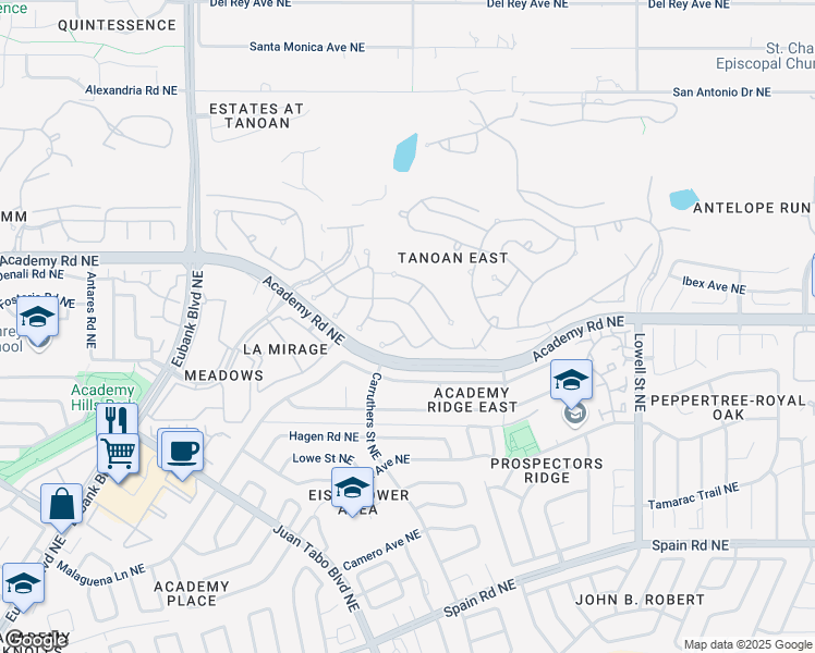 map of restaurants, bars, coffee shops, grocery stores, and more near 11011 Bermuda Dunes Northeast in Albuquerque