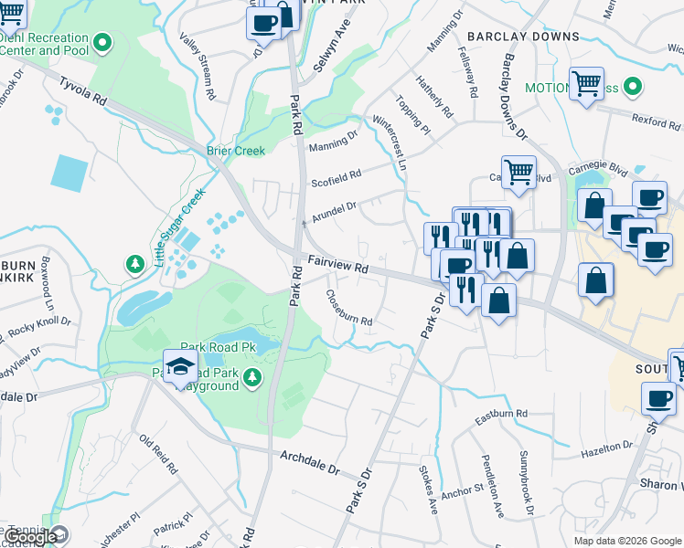 map of restaurants, bars, coffee shops, grocery stores, and more near in Charlotte