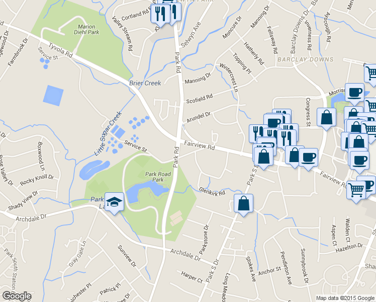 map of restaurants, bars, coffee shops, grocery stores, and more near in Charlotte