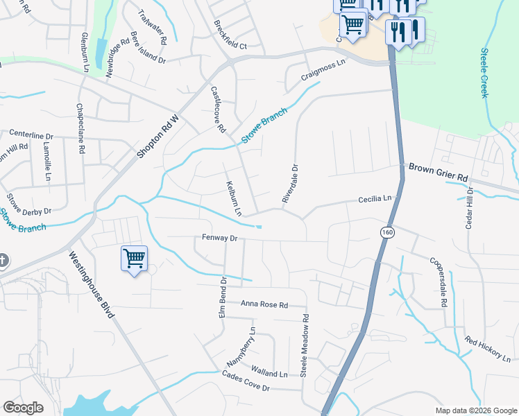 map of restaurants, bars, coffee shops, grocery stores, and more near 7302 Scone Palace Court in Charlotte