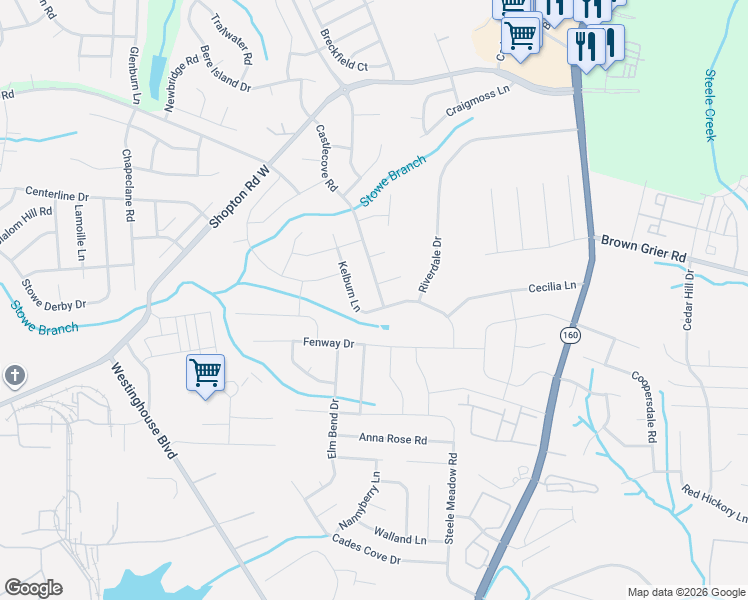 map of restaurants, bars, coffee shops, grocery stores, and more near 7302 Scone Palace Court in Charlotte